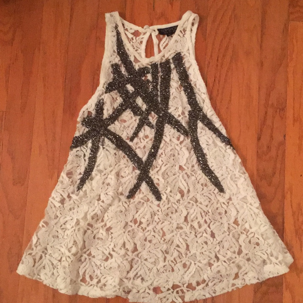 EUC Topshop Criss Cross White Lace Swing Tank XS